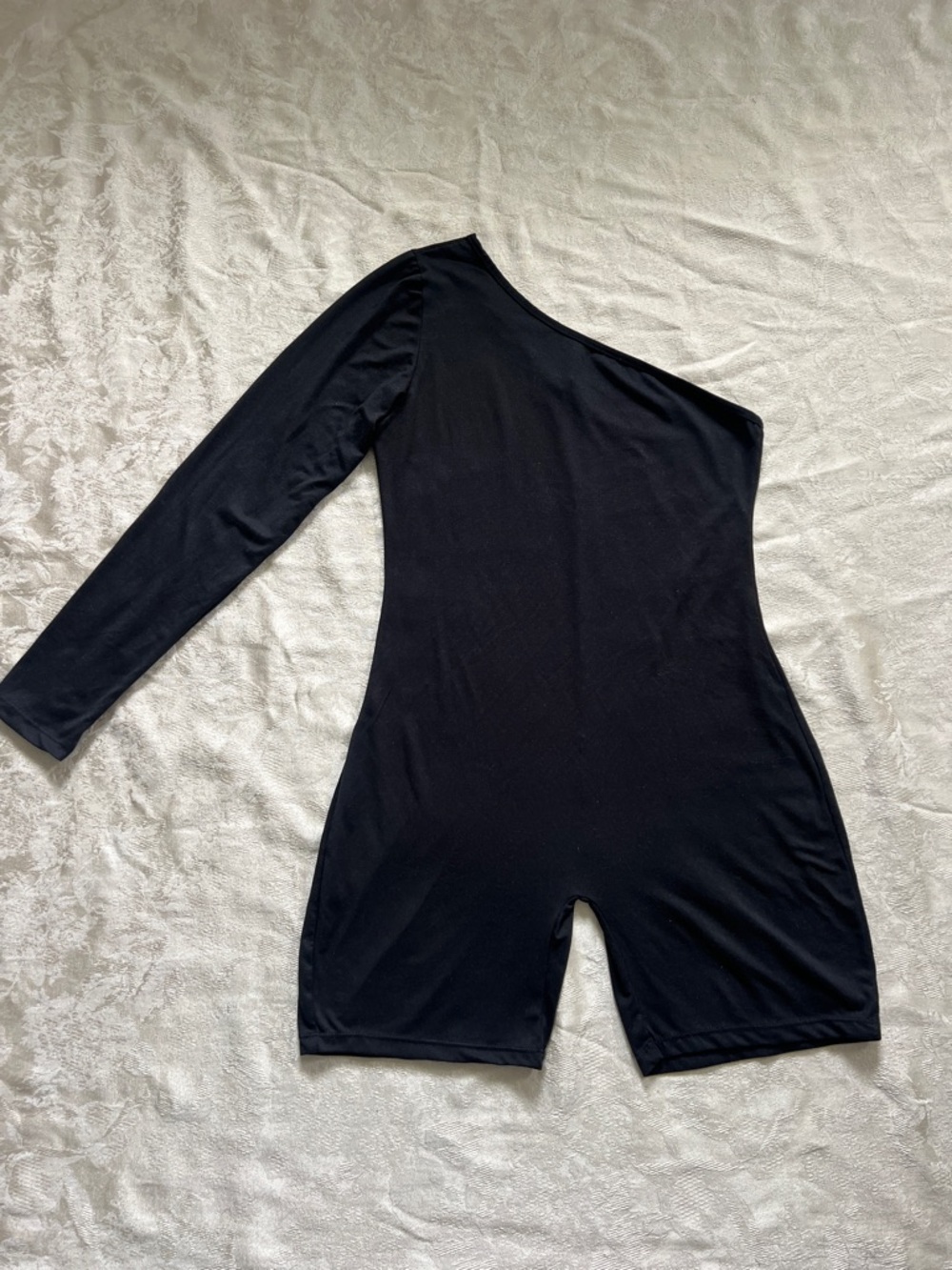 Capella Black One Shoulder Romper Size L Long Sleeve Stretch Bodycon Shorts